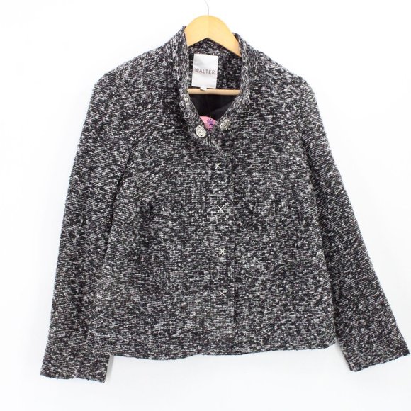 Walter Blazer Jacket Womens Gray Button Front Knit Long Sleeve Lined Size 4 NWT - Picture 1 of 9